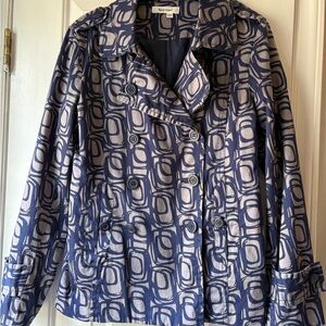 Appraisal Navy Geometric Double-Breasted Trench Coat